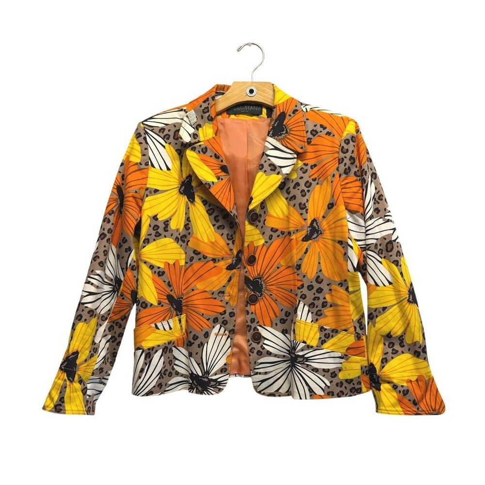 Harve‎ Benard Petite Floral Leopard Print Blazer Jacket Orange Yellow